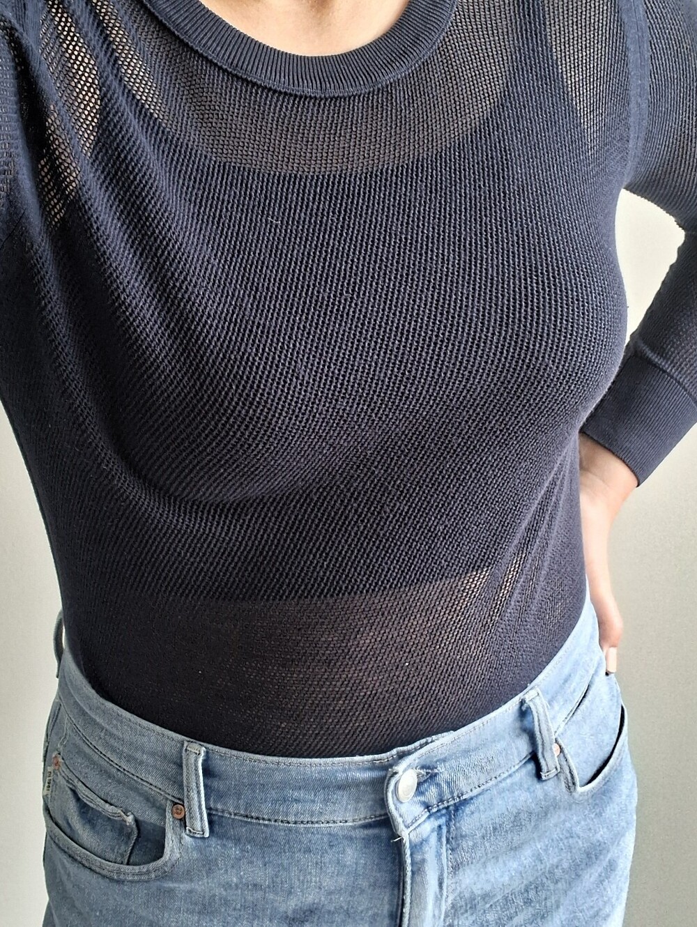 Aspesi 70% Silk 30% Cotton Mesh Sweater Tee EUC Size 42 Fits US 10 - Picture 2 of 6
